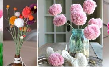 8 марта: цветы для мамы из помпонов и помпончиков