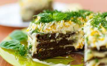 Печеночный торт с шампиньонами: полезно, красиво и вкусно
