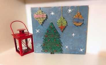 Новогодняя картина в стиле стринг-арт своими руками