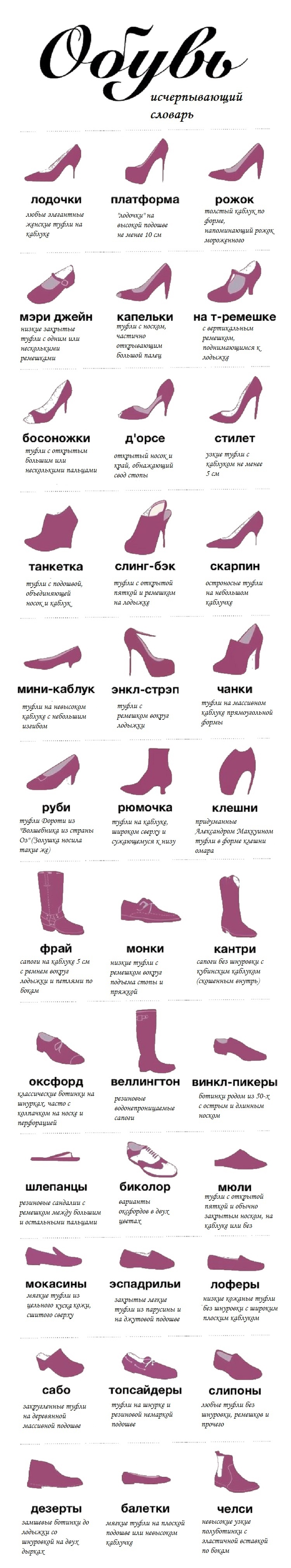 Виды женской обуви названия с инфографикой N-SHOES